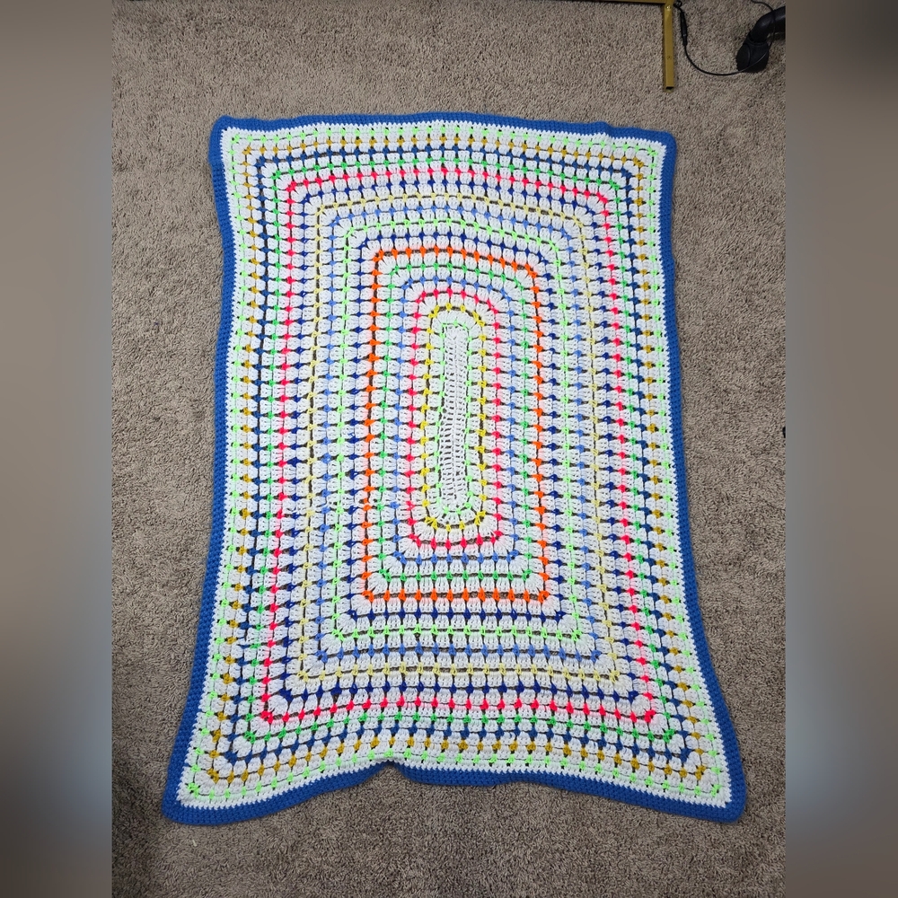 Handmade Neon Crochet Blanket Baby Blanket Vintage lap blanket